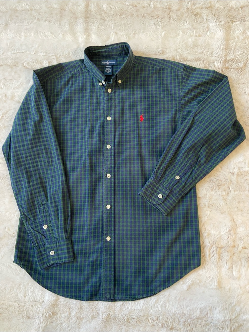 Polo by Ralph Lauren Green and Blue Plaid Button-Down Shirt
